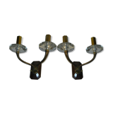 Paire d'appliques doubles Art Déco en bronze et cristal