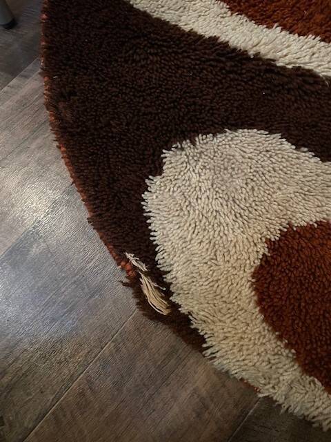 Vintage round rug from the 70s, Desso print carpet, Netherlands.