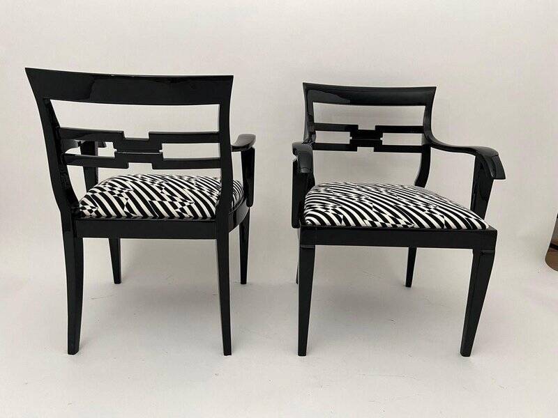 Art Deco Armchairs in Black Lacquer and Black-Creme Fabric, 1925
