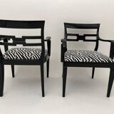 Art Deco Armchairs in Black Lacquer and Black-Creme Fabric, 1925