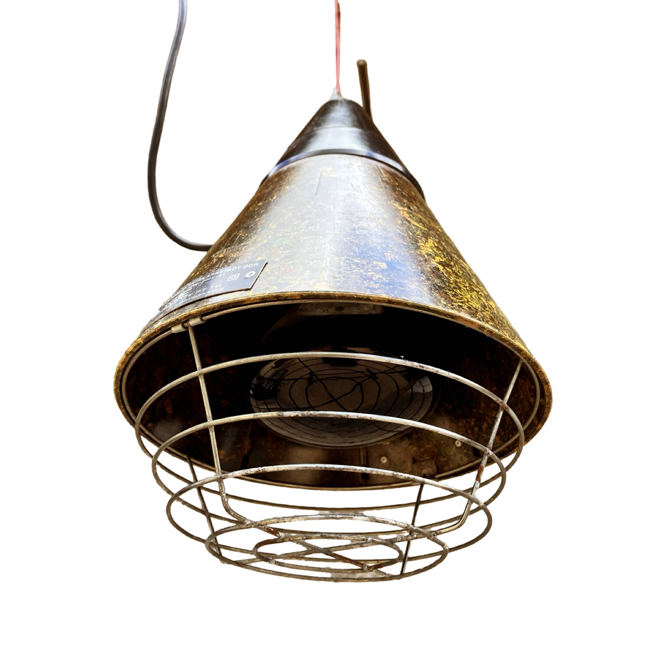 Industrial hanging lamp, heating, Narva Leuchen, Germany, 1970s.