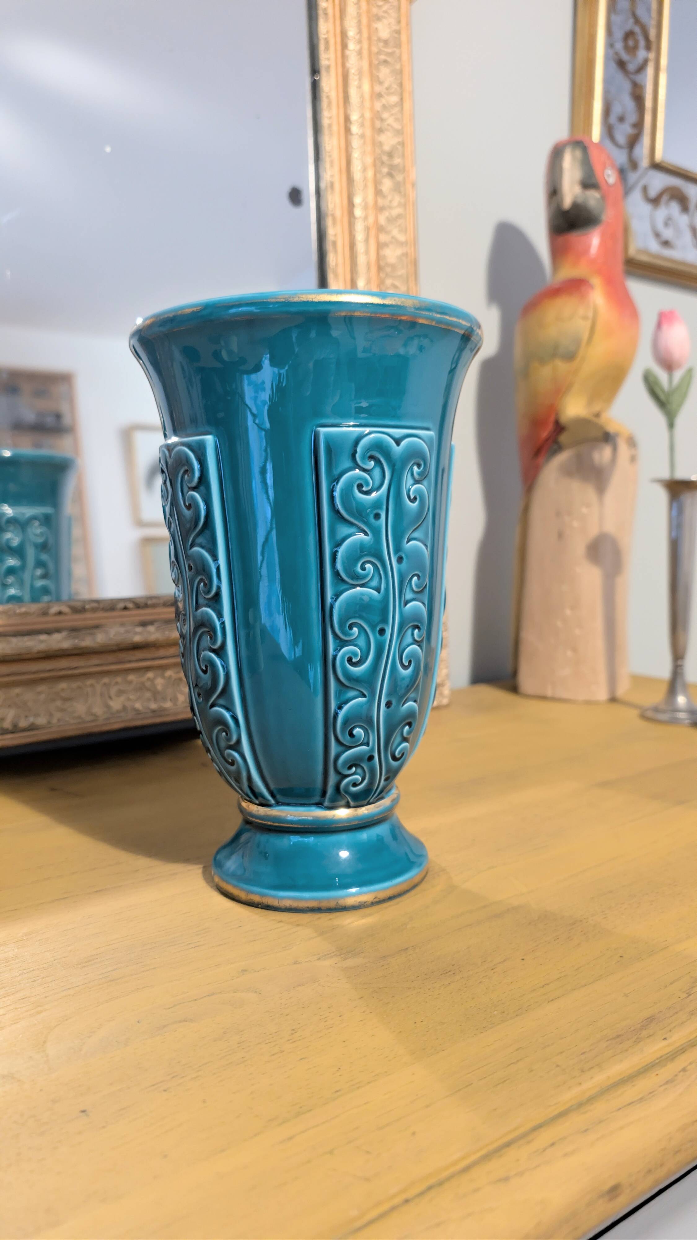Ocean blue Verceram vase — French art ceramics