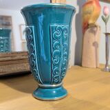 Ocean blue Verceram vase — French art ceramics