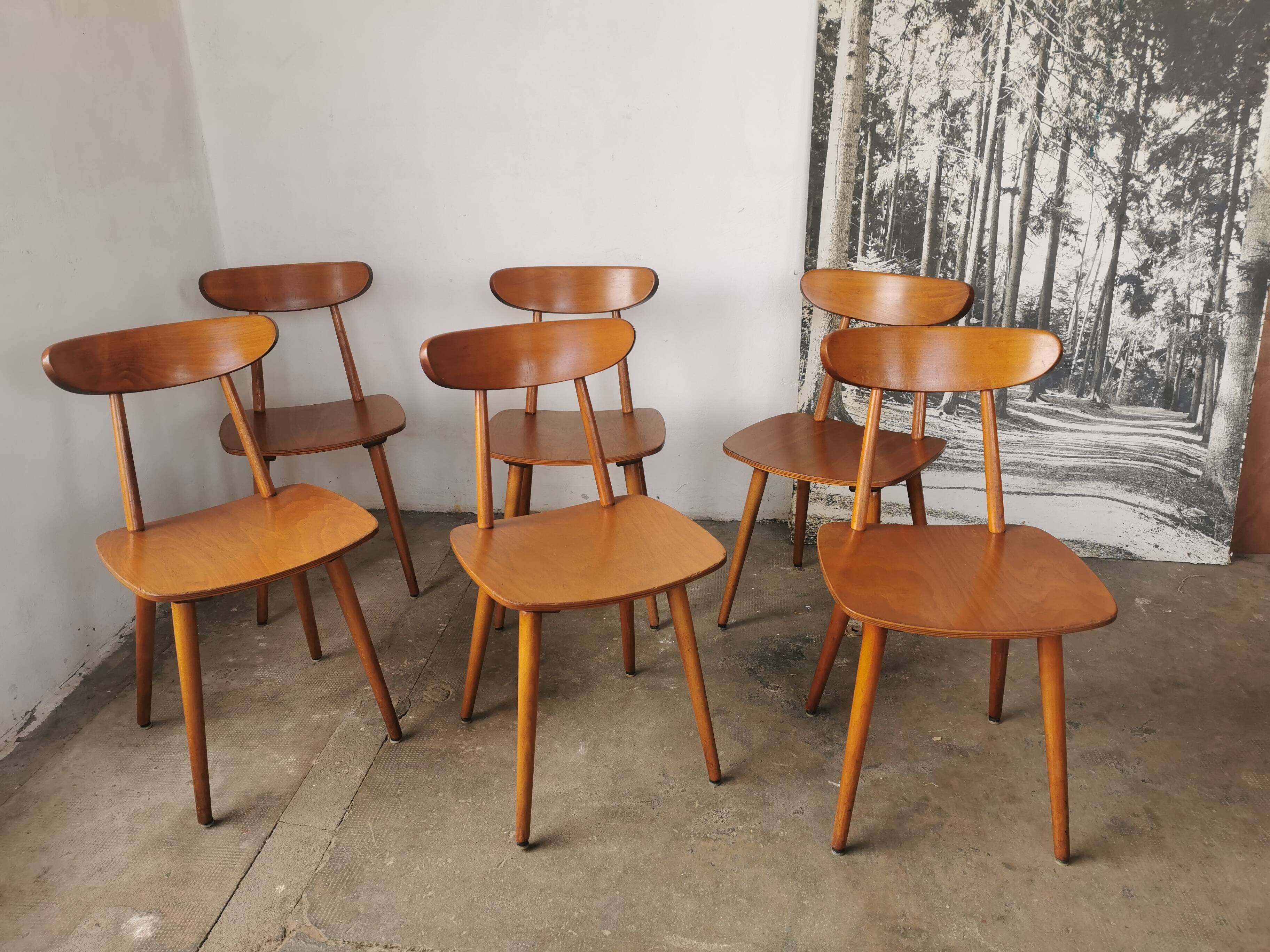 Set of 6 Hiller chairs, vintage bistro