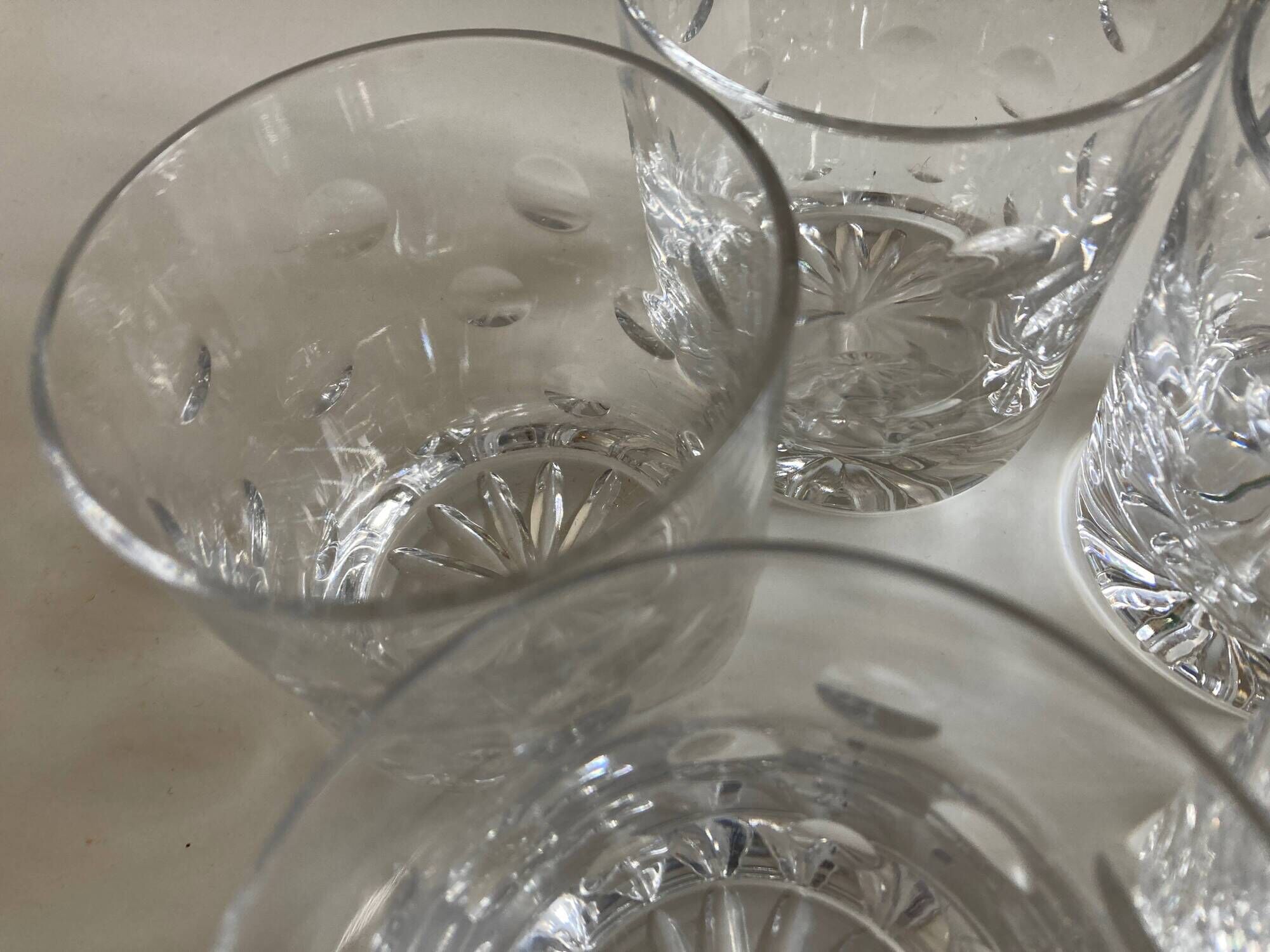 Set of 5 crystal whiskey tumblers giving polka dot cut 1970