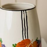 Cream Ceramic Vase by Zeh Scherzer - Hand-Painted Bulbous Mid-Century Floral Stripe, 1970s