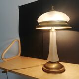 Vintage library brass and glass mushroom table lamp