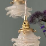 Vintage triple tulip pendant light in frosted glass in the shape of flowers