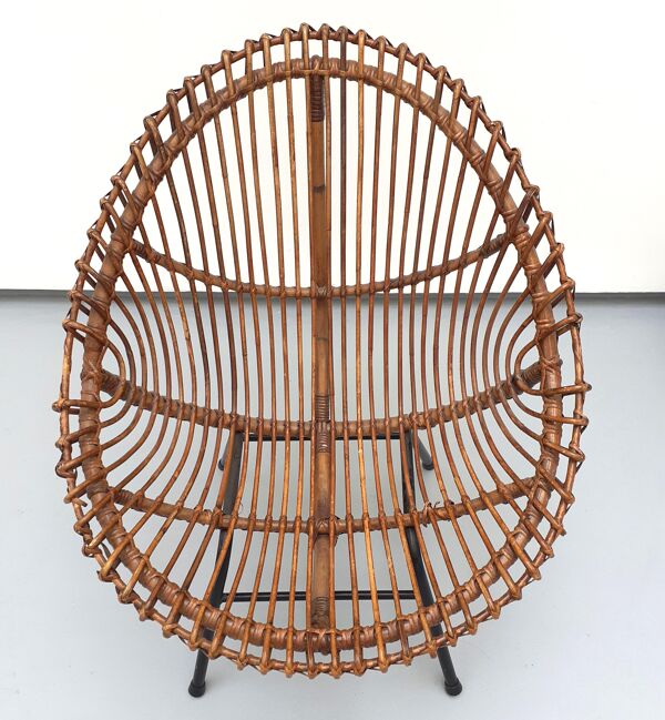 fauteuil et table en rotin années 60