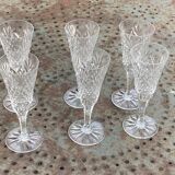 6 champagne flutes in glass and transparent crystal, antique chiseled