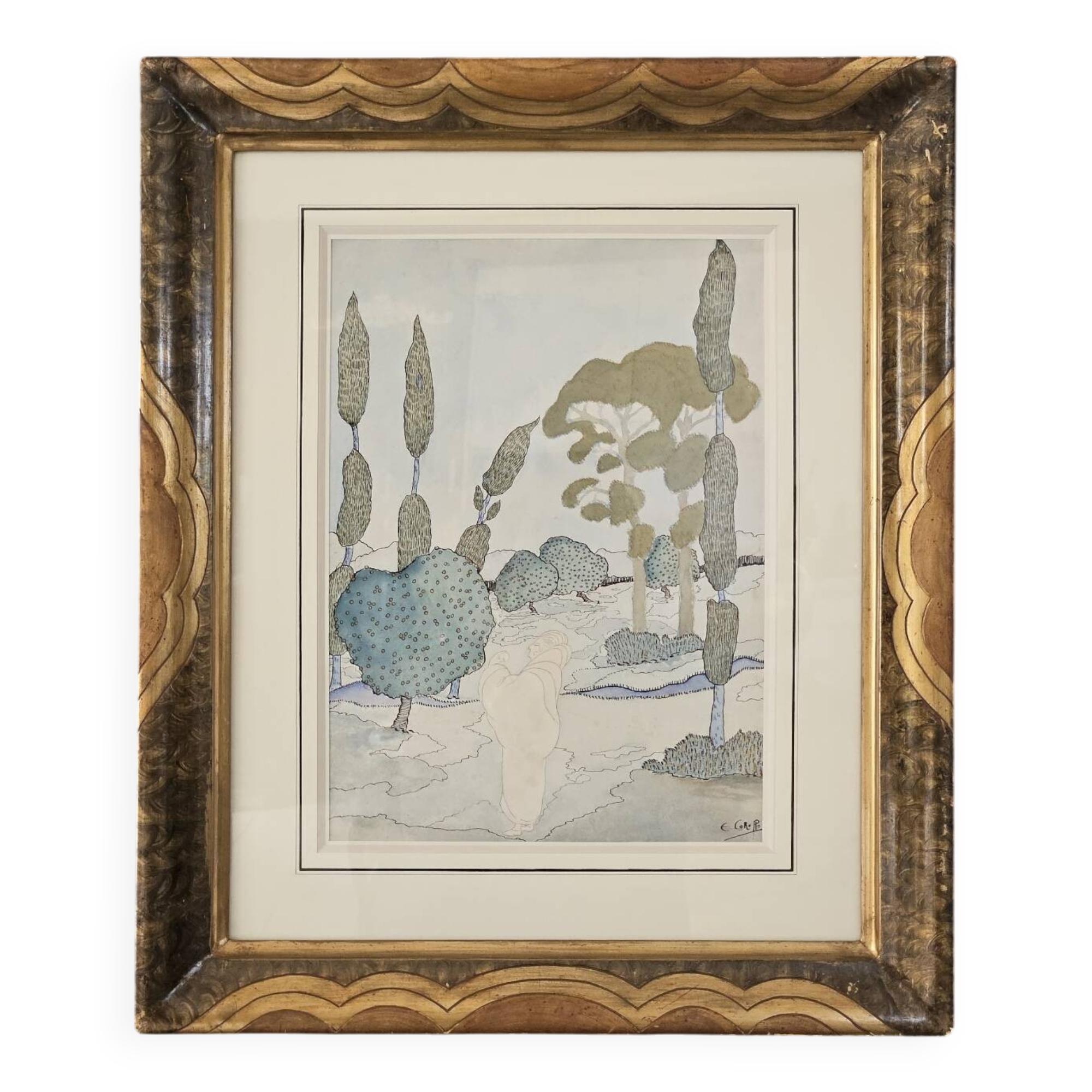 Symbolist watercolour in a beautiful frame