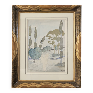 Aquarelle symboliste - encadrement