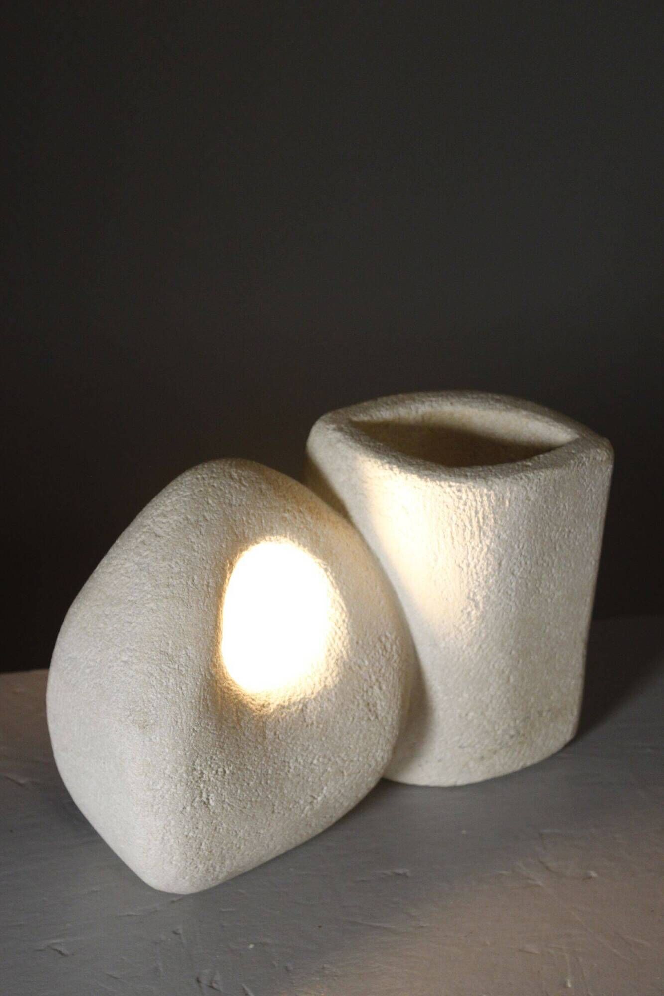 Sculptural vase lamp from Pierre du Gard, carved, 1970s design by Albert Tormos.