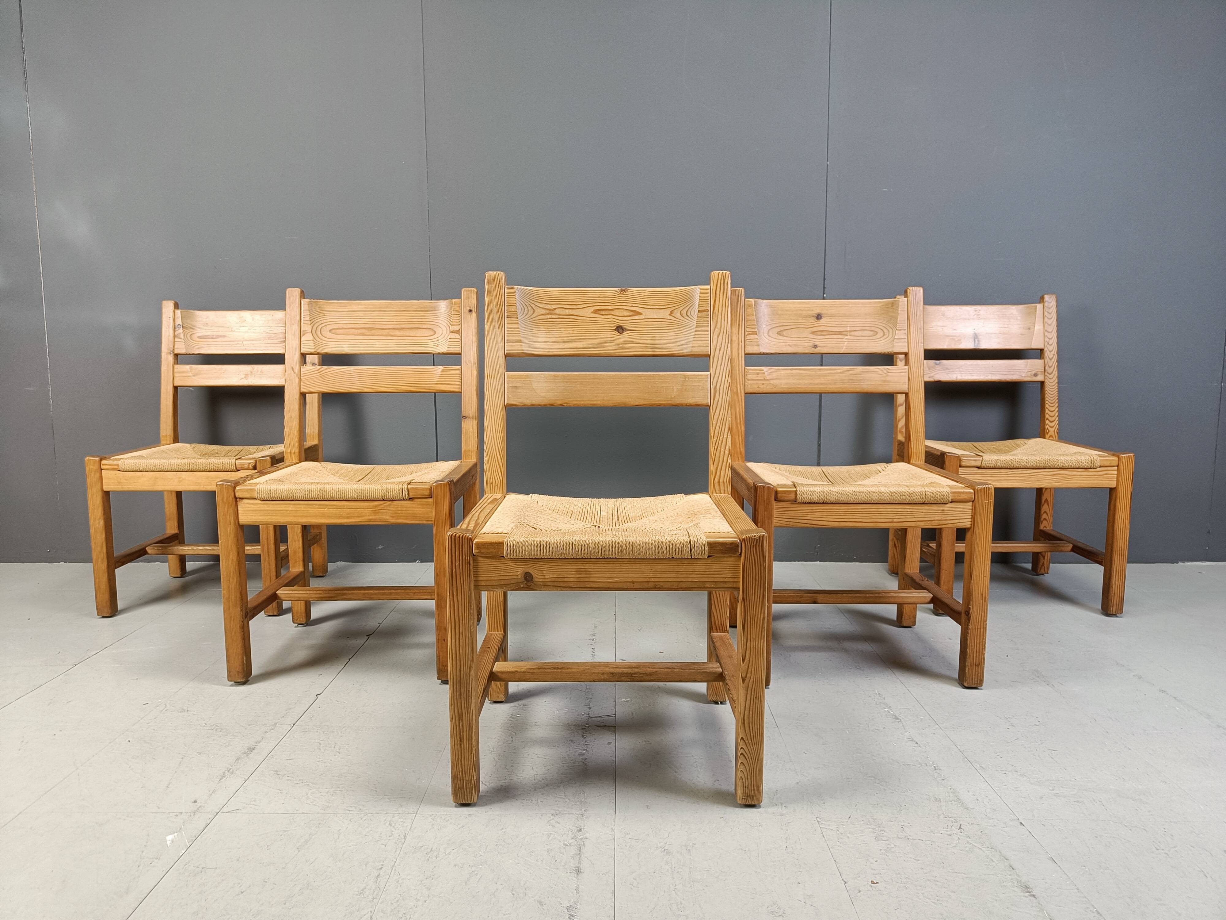 Set of 5 pine wood chairs by GM Mobler, 1960s