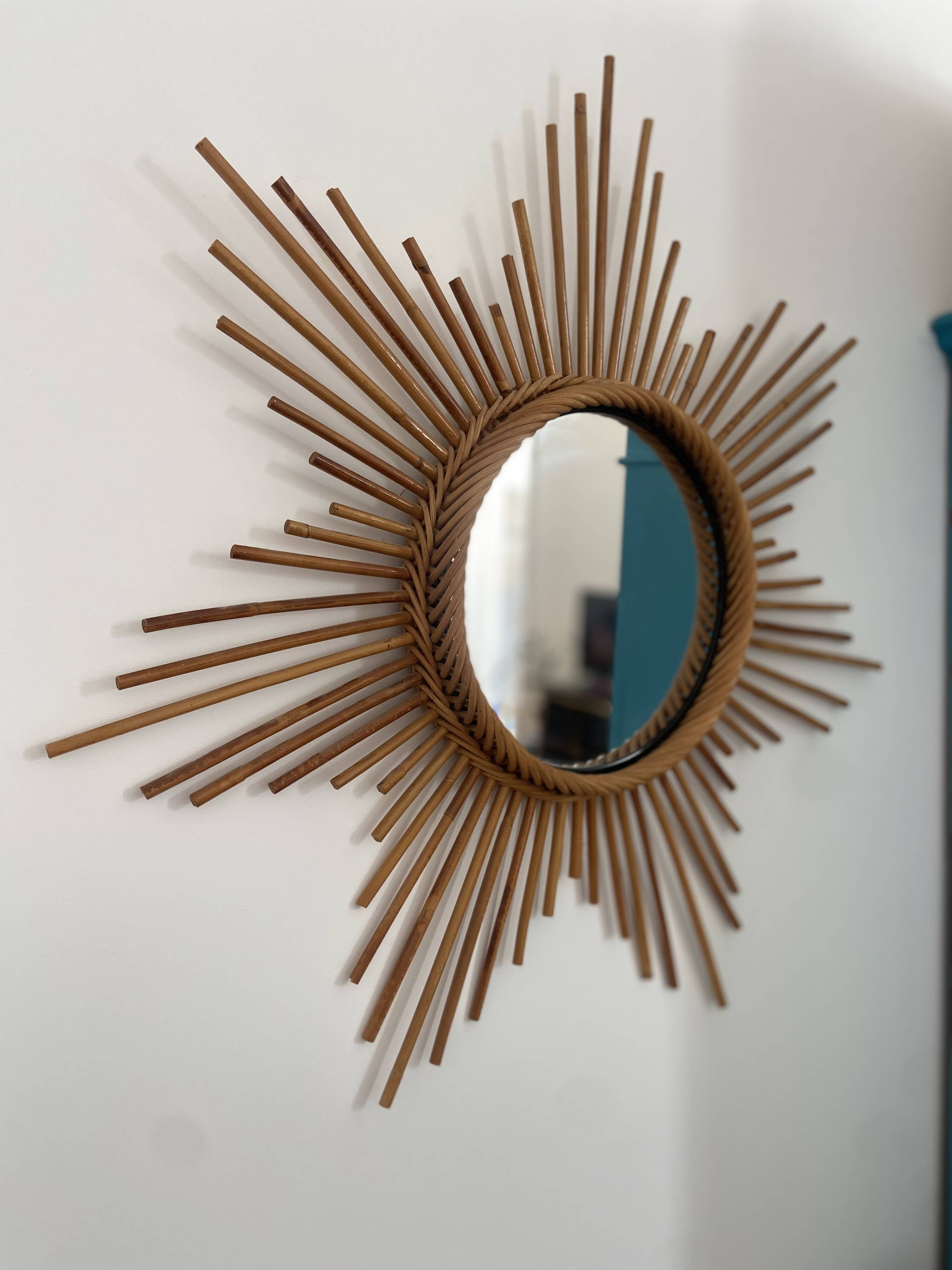 Vintage rattan sun mirror