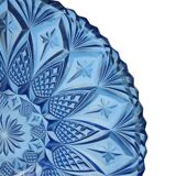 Coupe à fruits en verre pressé bleu, France