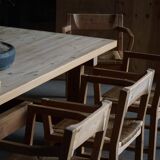 Set of 8 Danish dining chairs in pine and woven paper cord, Tage Poulsen, 1970s.