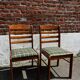 Lot of 3 vintage checkered wood and fabric chairs.