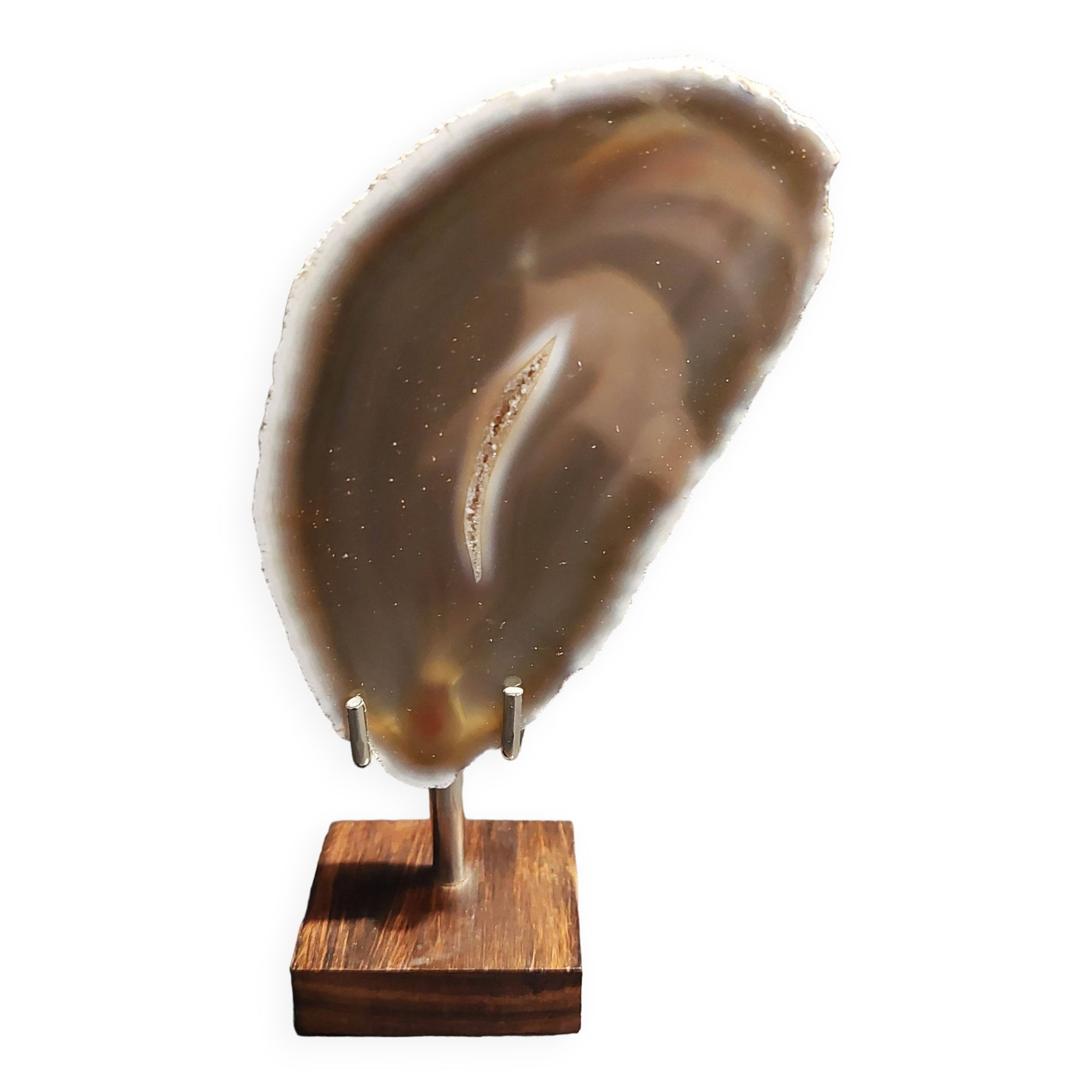 Mineralogy agate slice on base