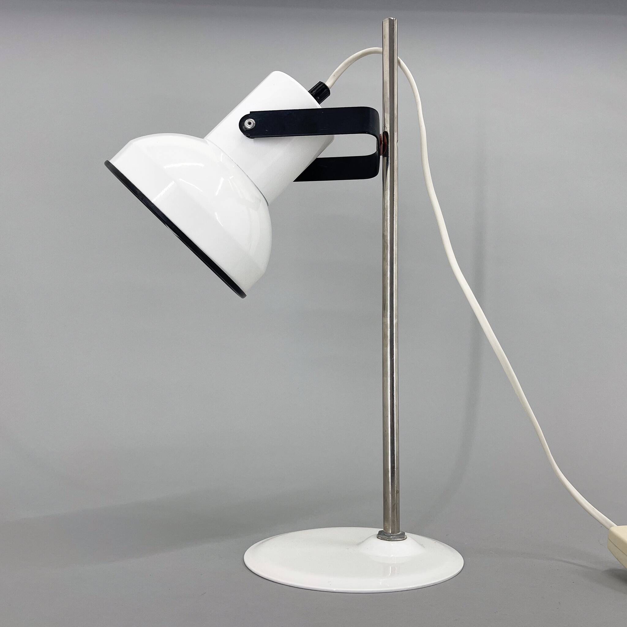Mid-century White Metal Table Lamp, Czechoslovakia