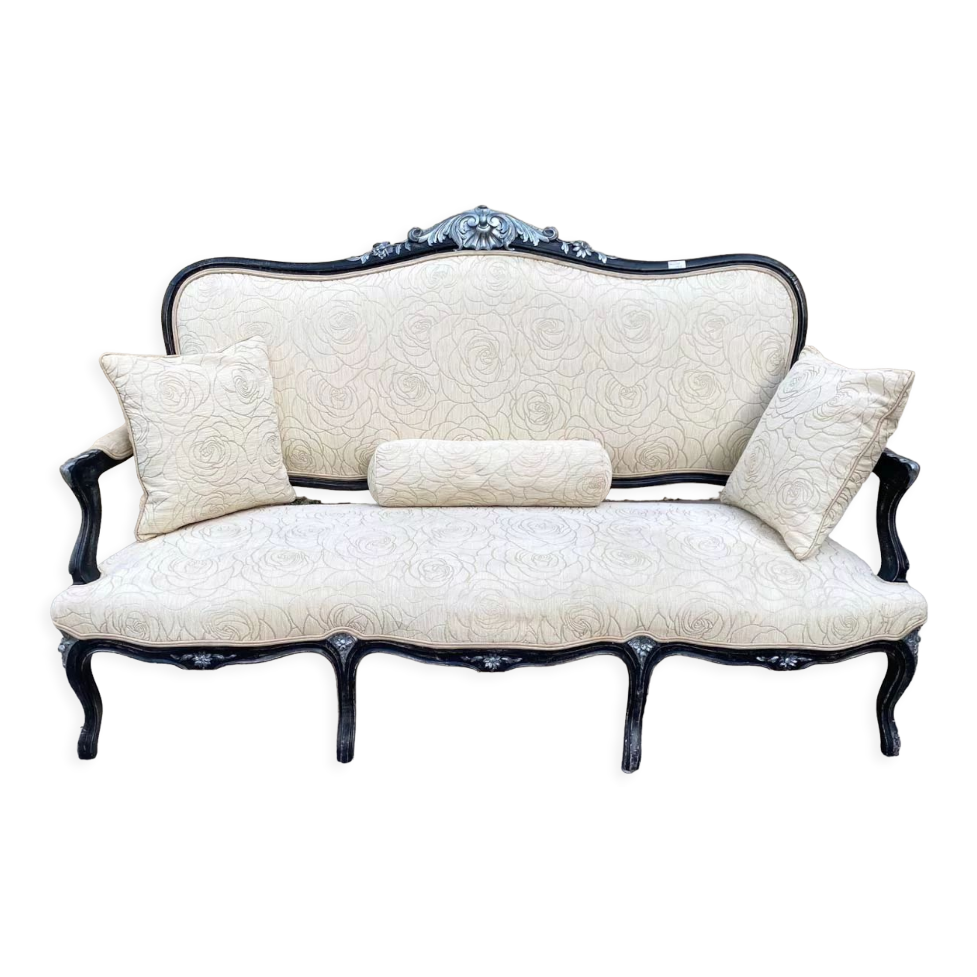 3-seater sofa, black and silver painted wood