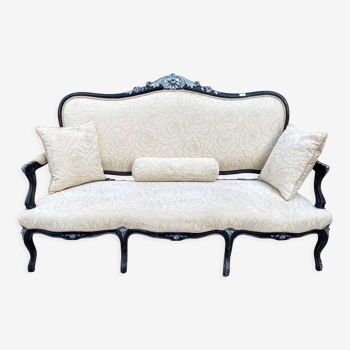 3-seater sofa, black and silver painted wood
