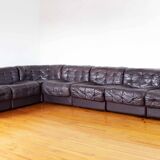 1970s brown leather modular sofa