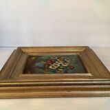 Still life of a bouquet of flowers, oil on cardboard.