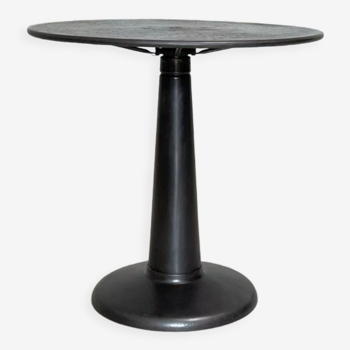 Tolix model G pedestal table, in raw metal.