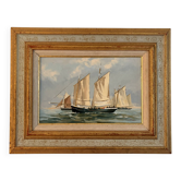 Ancien Tableau Peinture Huile Marine Bateau Signé Odile C Frégate