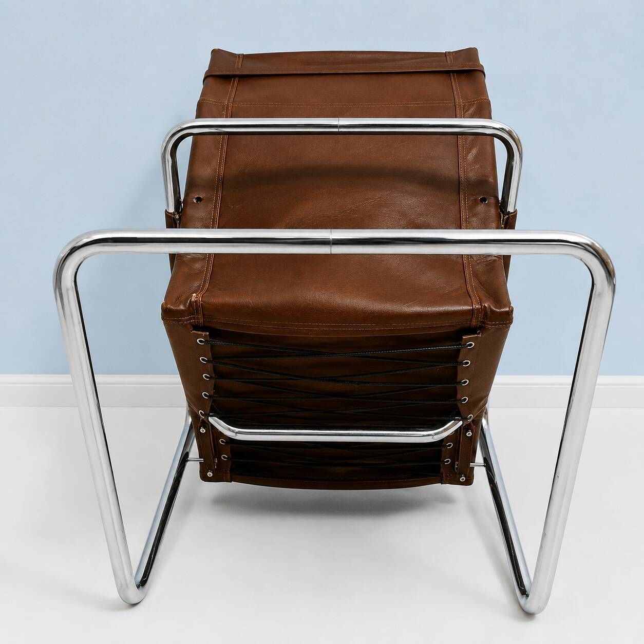Fauteuil lounge en cuir havane et chrome – Heinrich Pfalzberger, années 197