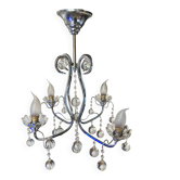 Art Deco chandelier from the early 20th century in chrome brass, with glass pendants.