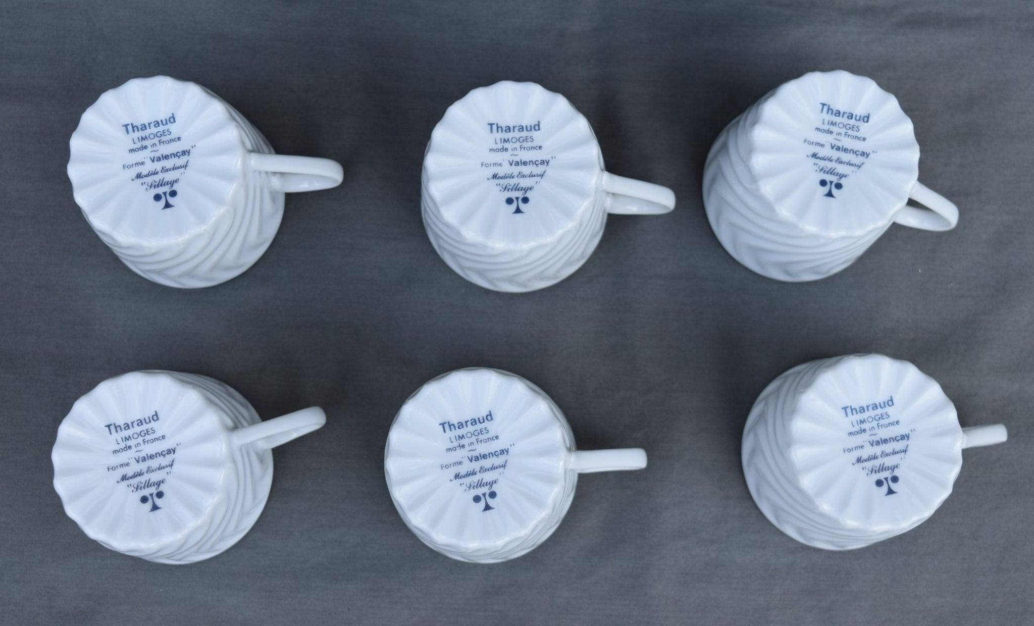 6 coffee cups and saucers Tharaud Limoges form valençay sillage model