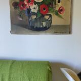 Painting bouquet of anemone flowers from the 40s signed