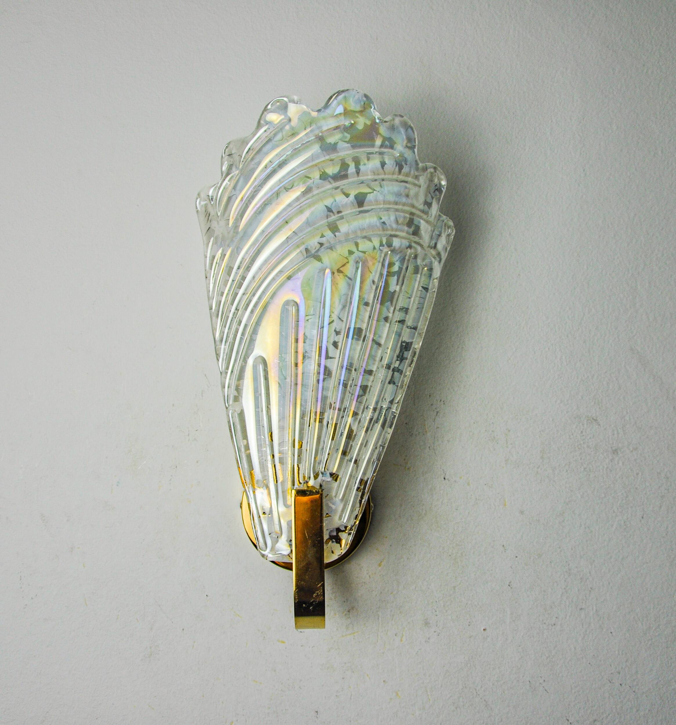 Frosted leaf wall lamp, Murano glass, Italy, 1970
