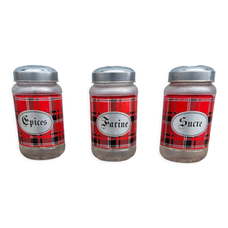 3 bocaux vintage motif tartan rouge Nescafé