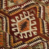 5x9 Dark Red & Cream Turkish Antique Kilim Rug, 150x271Cm