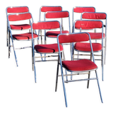 Set de 9 chaises pliantes  des années 70 tweed et métal chromé