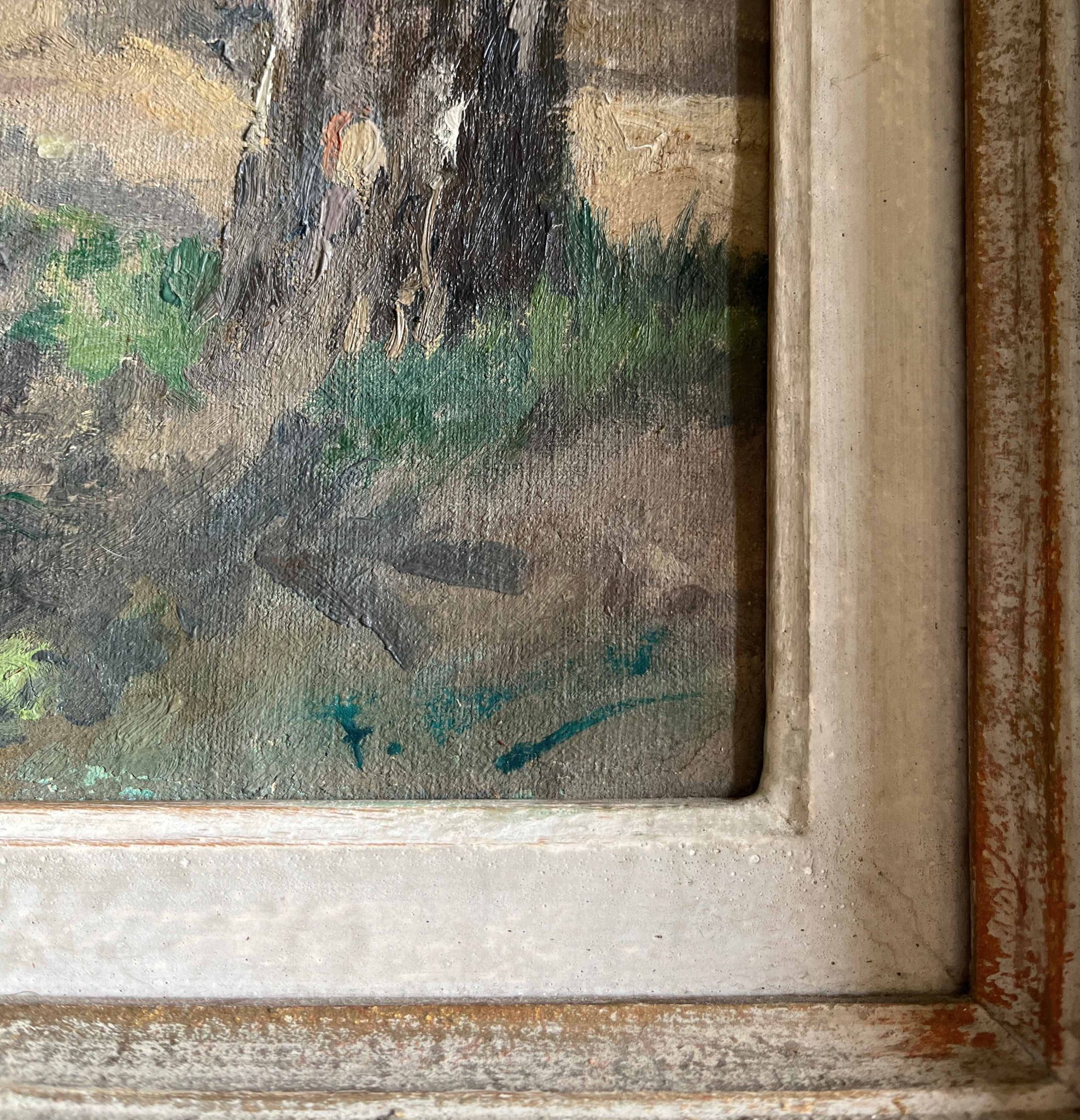 Tableau hst "forest with cabin" lumberjack forestry early 20th century