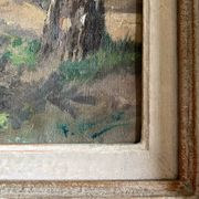 Tableau hst "forest with cabin" lumberjack forestry early 20th century