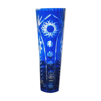 Blue crystal vase, Poland, 1960s