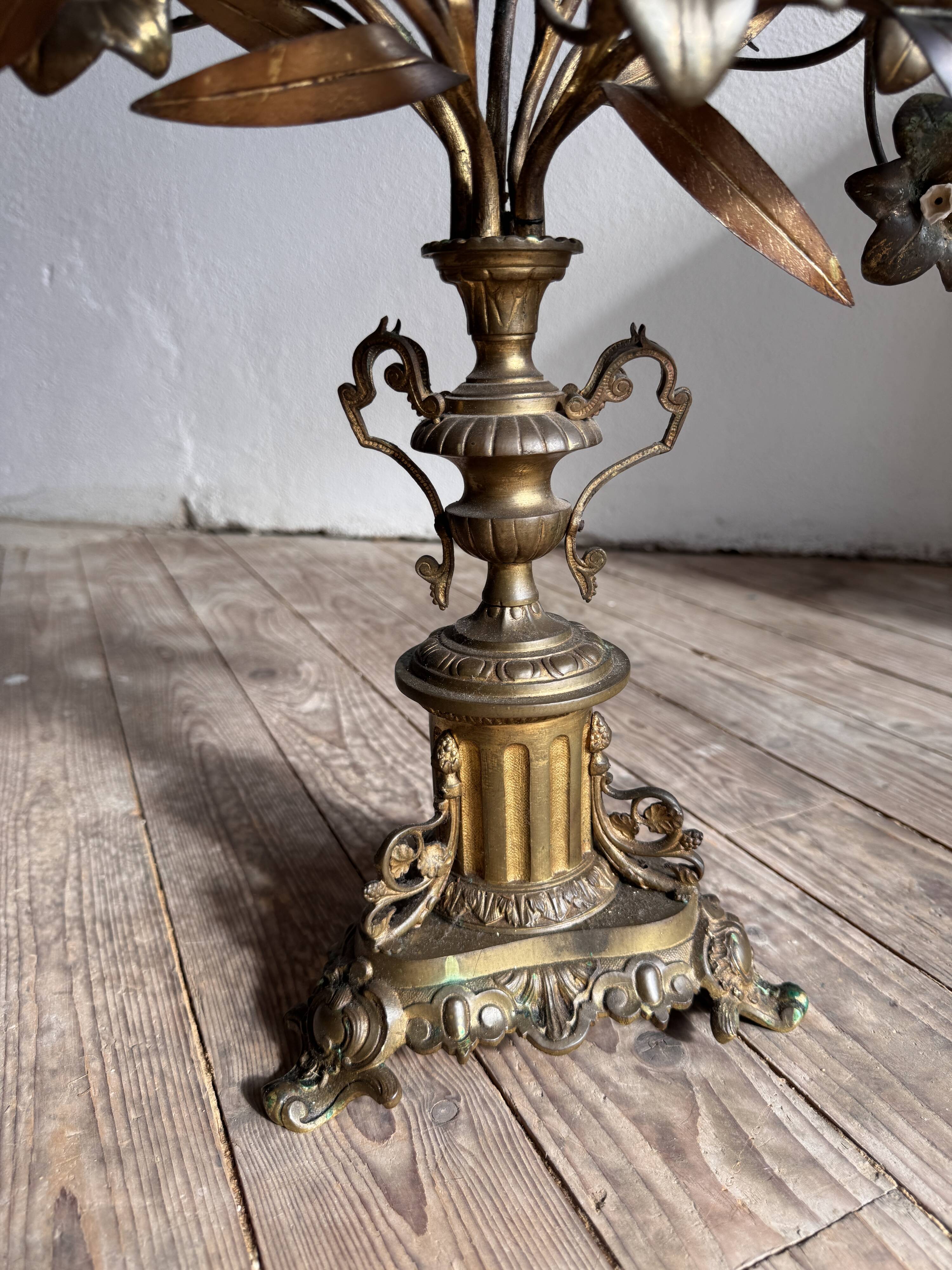 Pair of large 9-light altar candelabra, 19th century, in bronze and brass