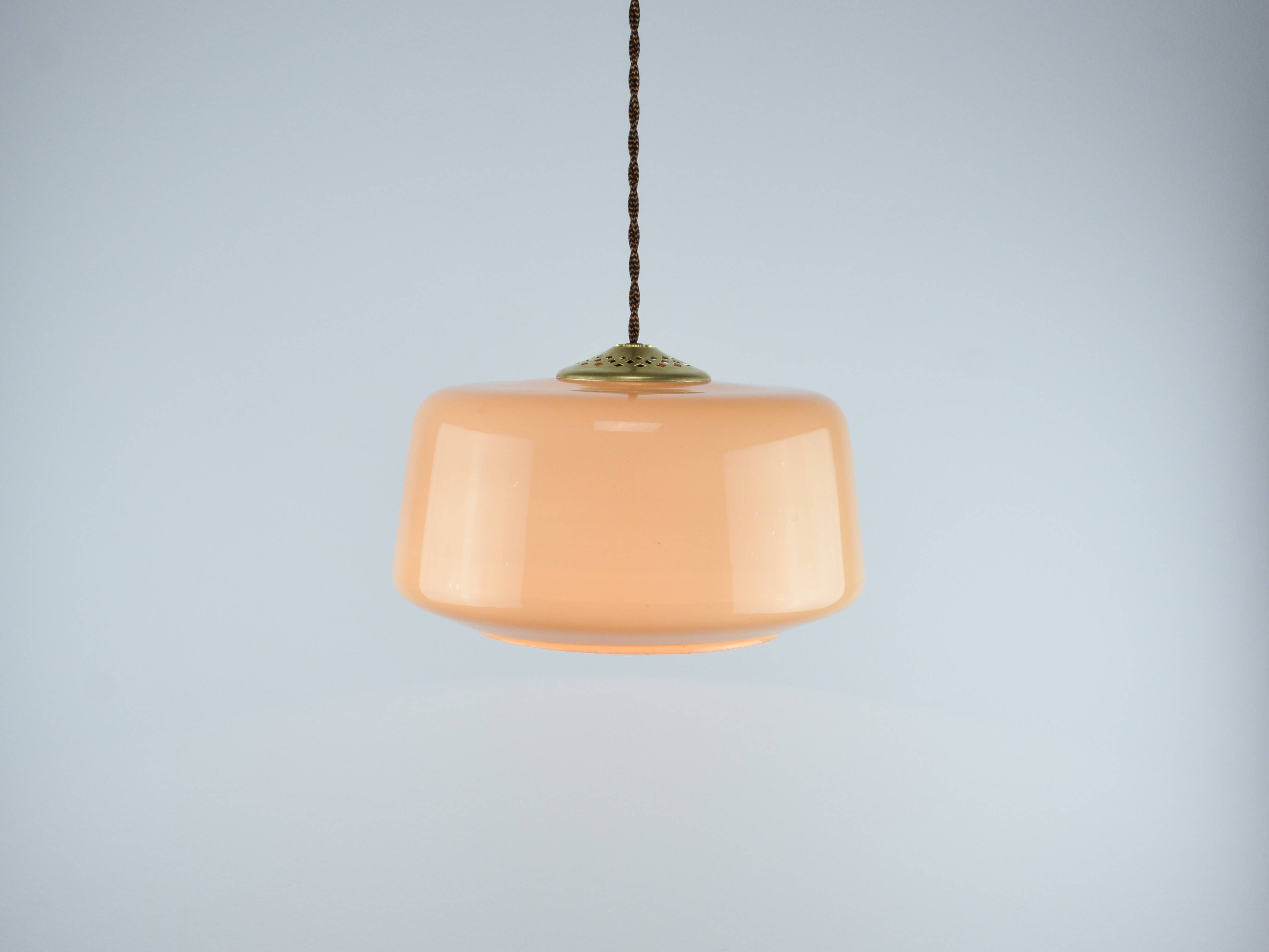 Lampe à suspension vintage en verre marron et laiton