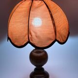 1950s wooden and pink fabric table lamp