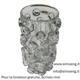 Contemporary hand-blown transparent Murano glass vase with bubbles