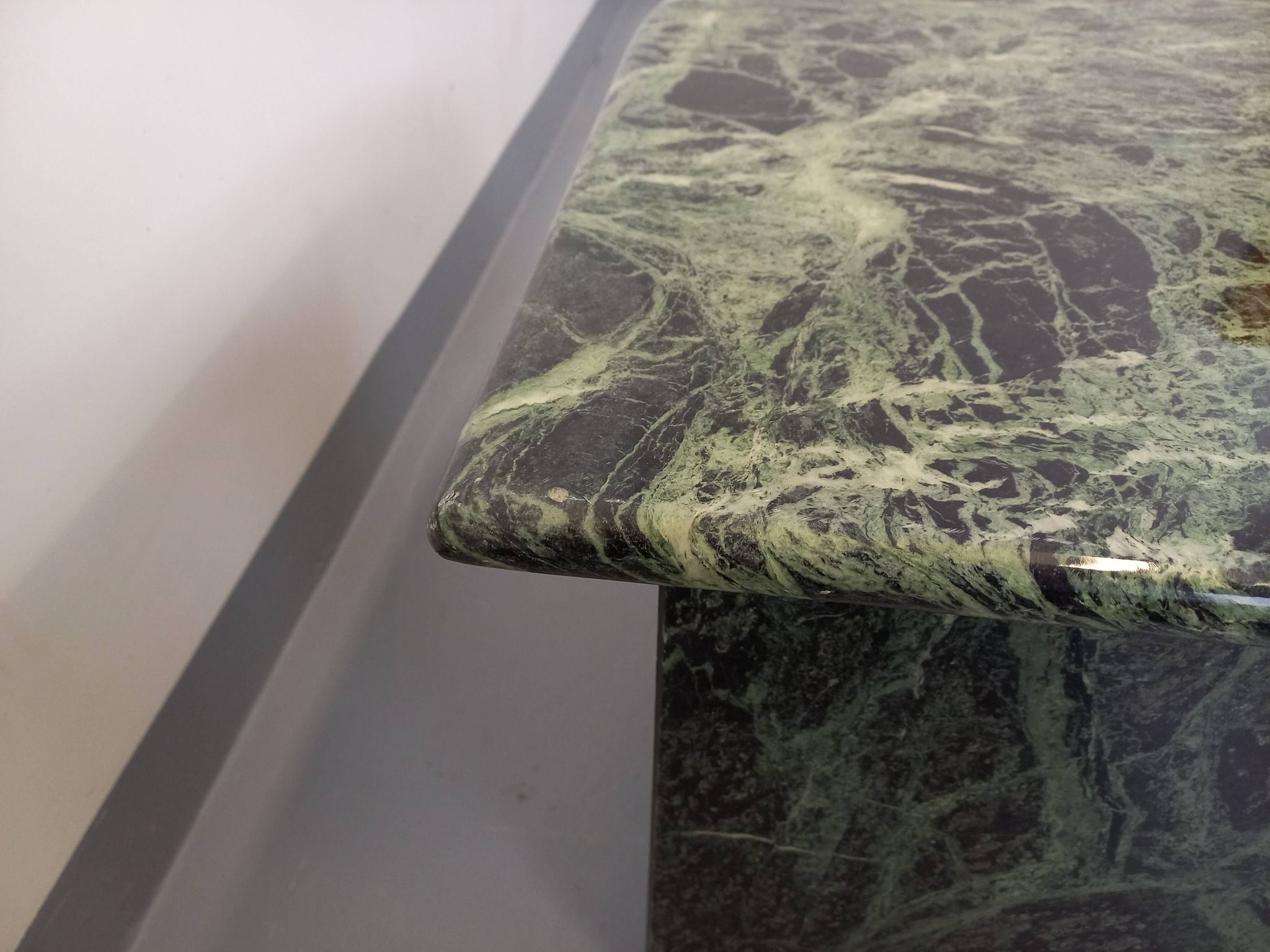 Vintage square coffee table with 2 green marble and smoked glass tops