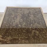 1970s coffee table covered in fabric with glass top