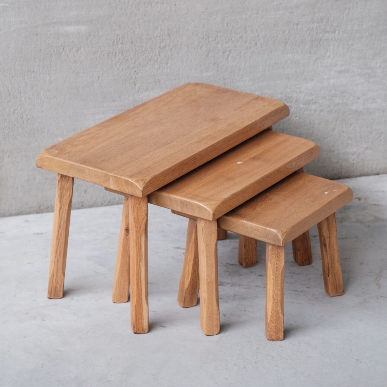 Set of Three Mid-Century Blonde Oak Nesting Tables