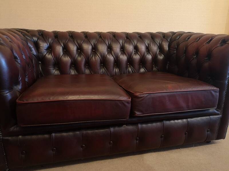 Burgundy leather chesterfield sofa two seater