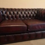 Burgundy leather chesterfield sofa two seater